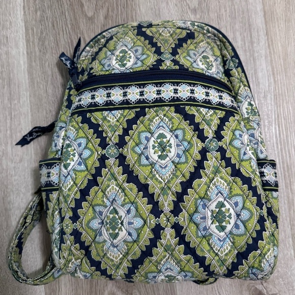 Vera Bradley Quilted Mini Backpack Purse Green Navy Blue - Picture 1 of 8